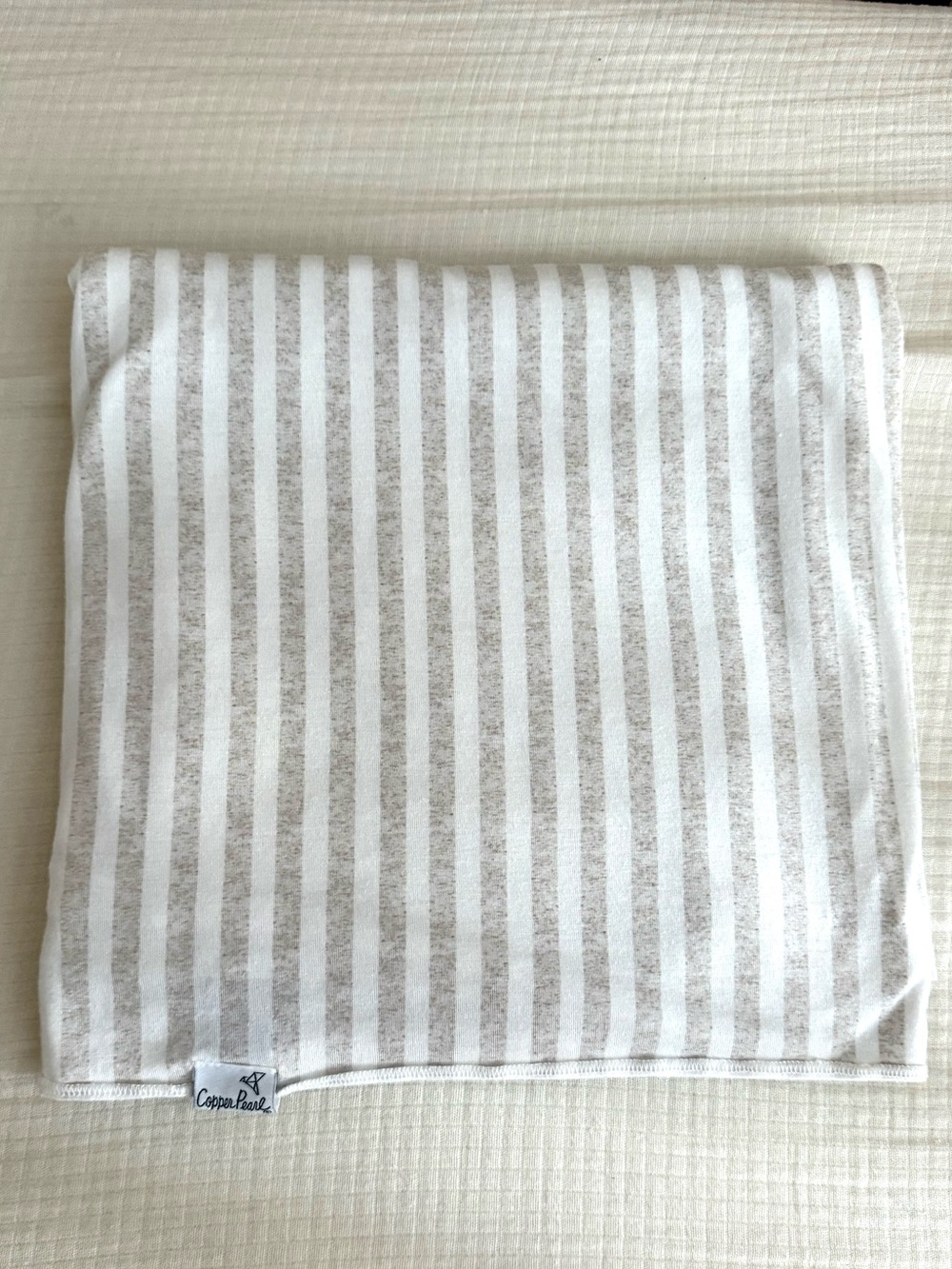 Copper Pearl Swaddle & Hat Set- Coastal- Newborn Taupe Stripe Baby Blanket - EUC